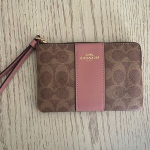 Coach Tan and Pink Signature Wristlet